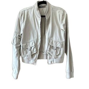Vintage 90's Y2K Stone Cargo Bomber Jacket - Size 9